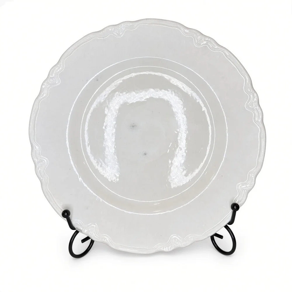 Vintage White Scalloped Edge Ceramic 9 Inch Plate Farmhouse Decor